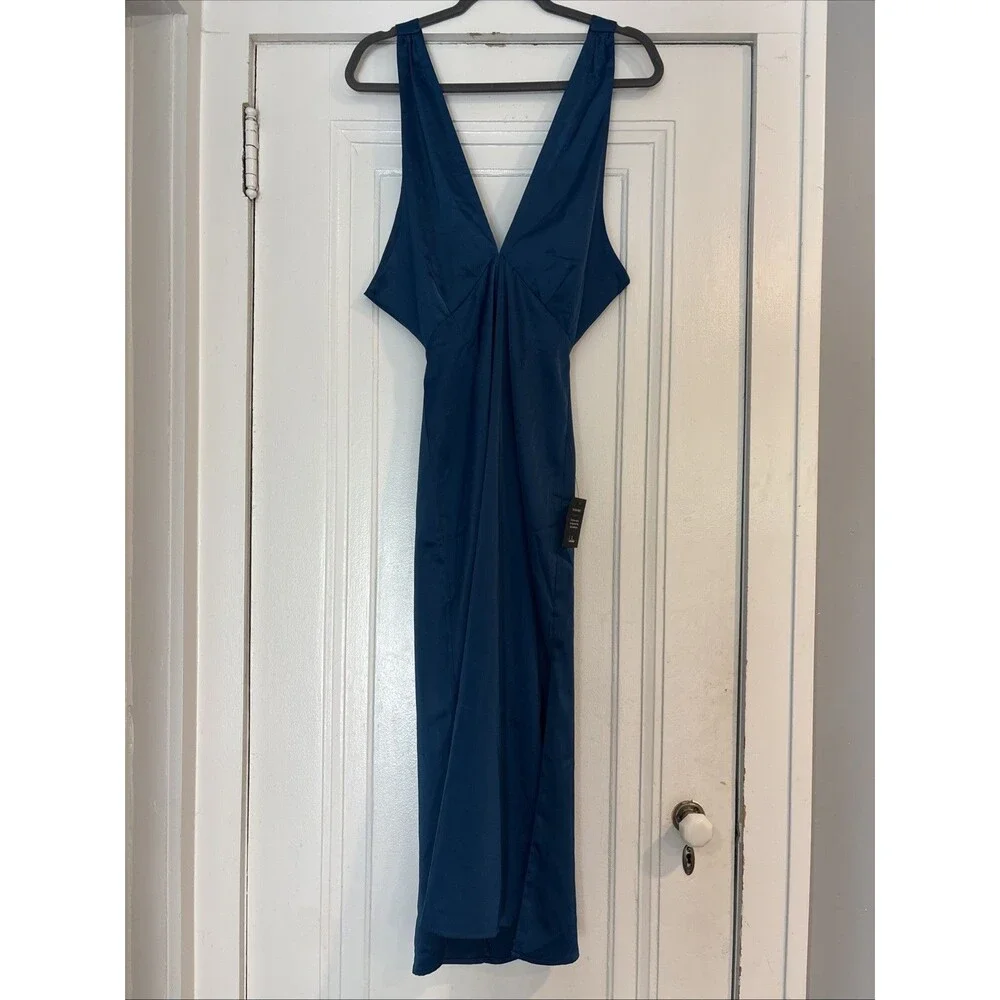 Lulus Made With Love Plunging Neck and Back Dress Teal Blue Size S NWT
